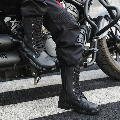 Winter Motorcycle Shoes Men Cruiser Boots Motocross Boots Motorbike Tall Boots Portland Shoes for Worker Adventure Black Leather