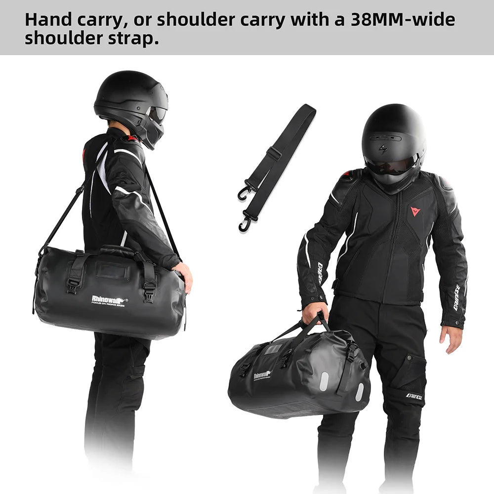 Rhinowalk Tail Bag 45L - angle view showing motorcycle tail bag features and details