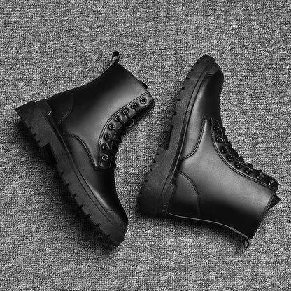 Black Men's Casual Leather Boots Fashion Winter Men Work Boot Mens