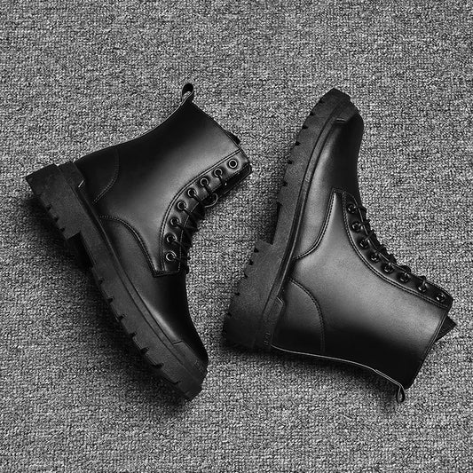 Black Men's Casual Leather Boots Fashion Winter Men Work Boot Mens