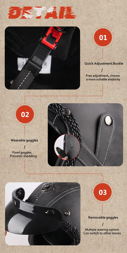 Uchoose Vintage Half Face Helmet | Leather - View 12 | Henderson Shop