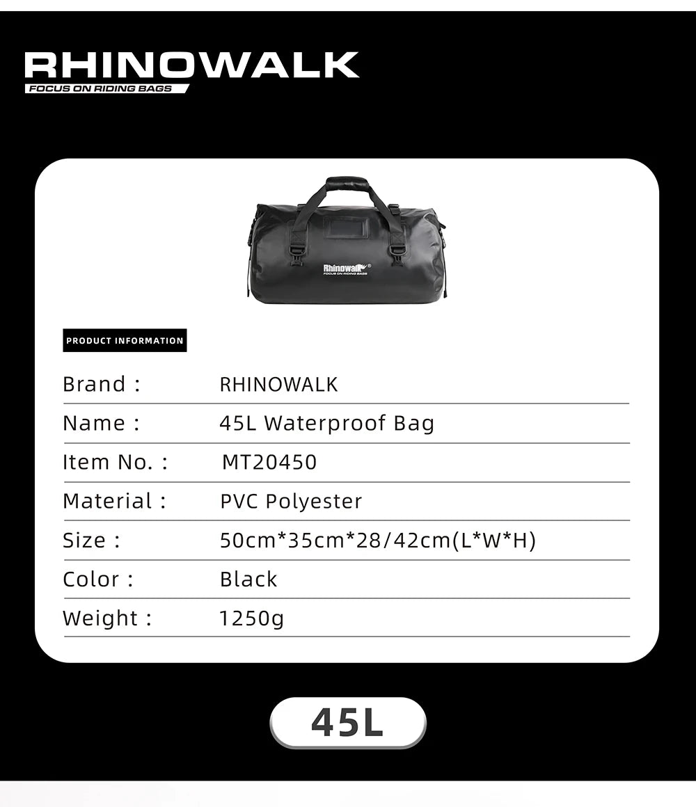 Rhinowalk Tail Bag 45L - additional view showing motorcycle tail bag features and details