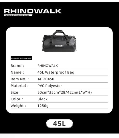 Rhinowalk Tail Bag 45L - additional view showing motorcycle tail bag features and details