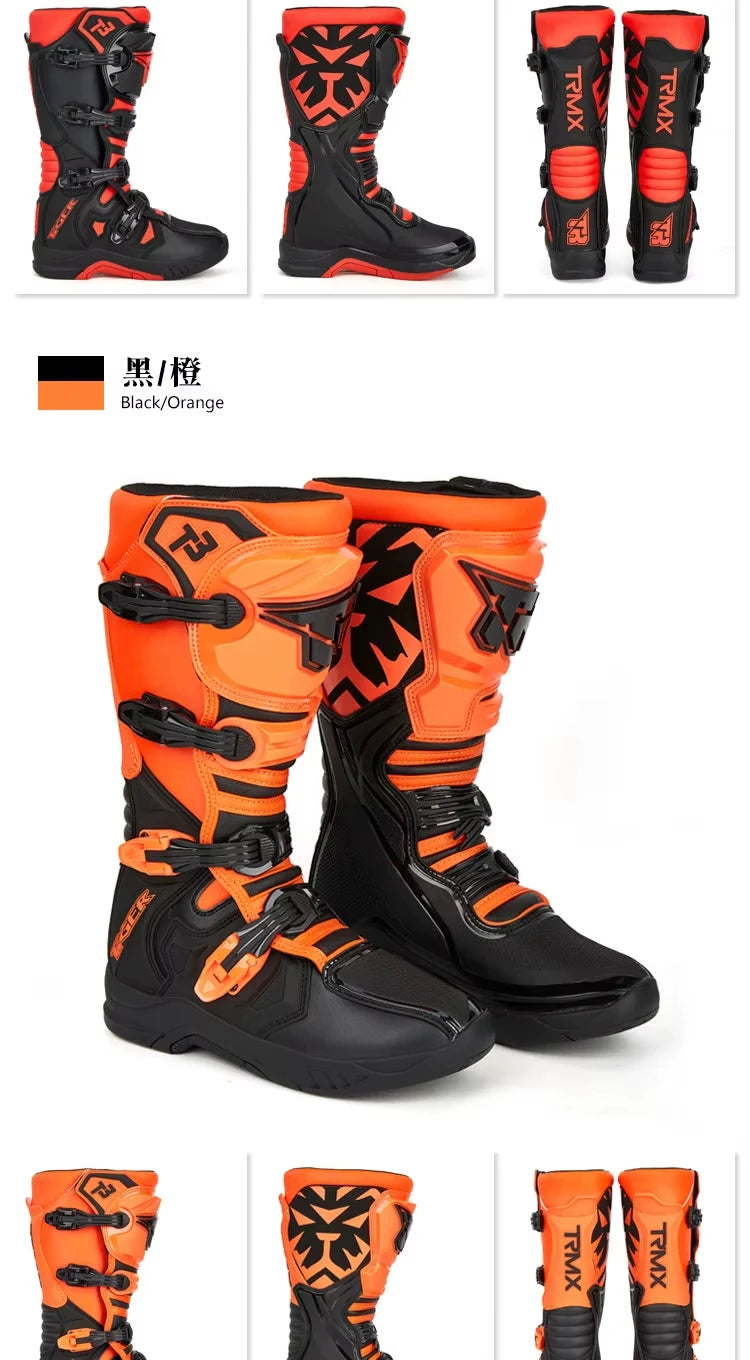 Men's Motorcycle Boots Waterproof Racing Boots Anti Fall Women Motocross Equipment Wear-resistant Rally Shoes Safety Riding