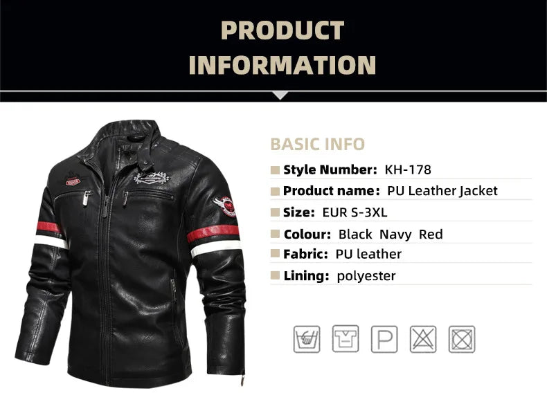Motorcycle Jacket Leather Men's Brand Moto Leather Jacket Coat Men Handsome W... | Henderson Shop
