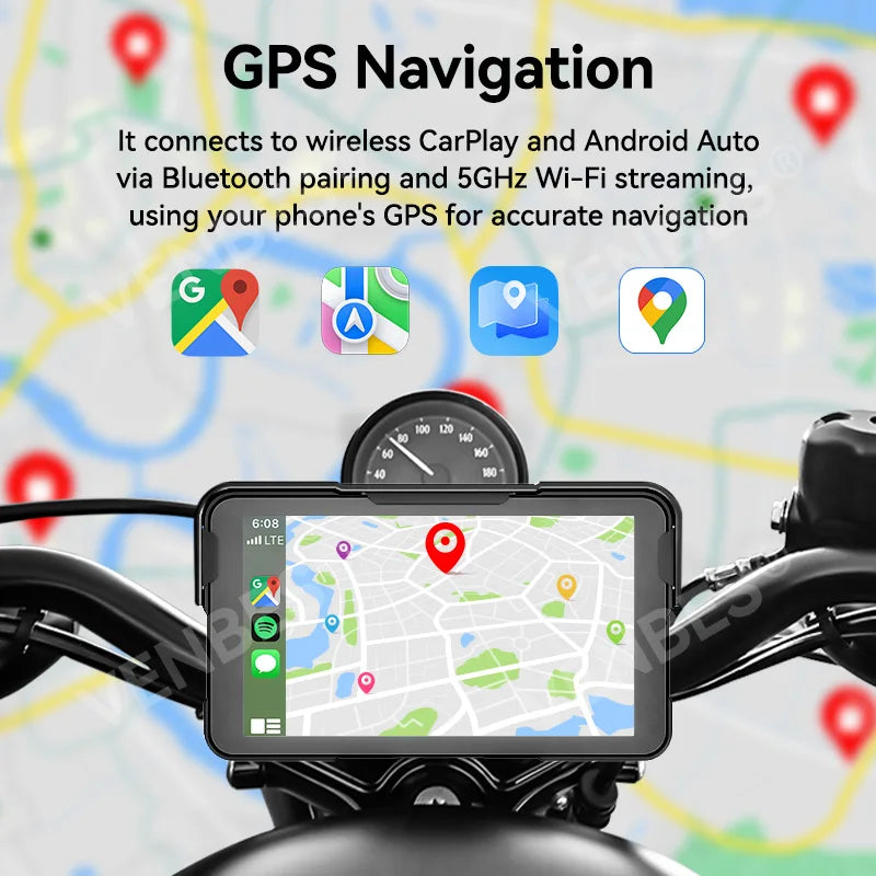 Venbes Motorcycle GPS Navigator | CarPlay & Android Auto - View 4 | Henderson Shop