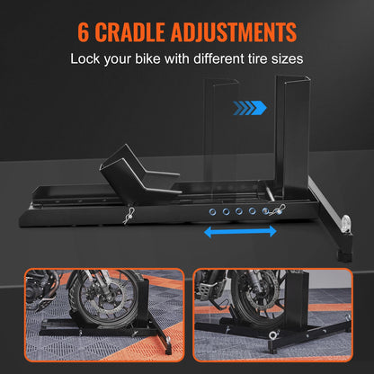 SucceBuy Motorcycle Wheel Chock Upright 1800lbs Heavy-duty Steel Motorcycle Front Wheel Stand with Adjustable Hole For Motorbike