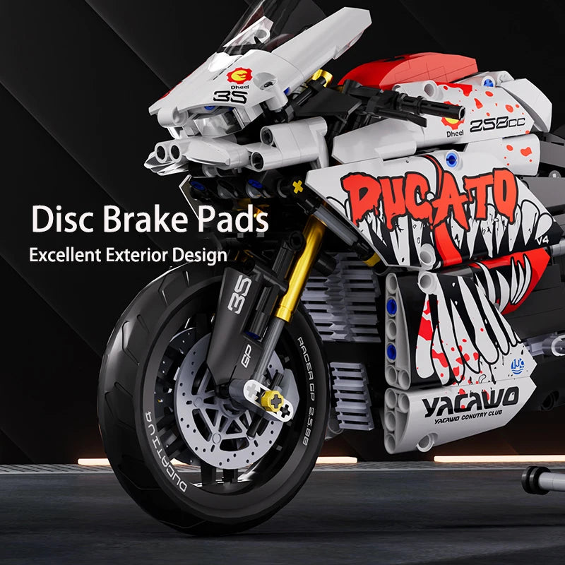 Hendersonshop Technical V4 Motorcycle Building Blocks Set Famous Super Motorbike Model