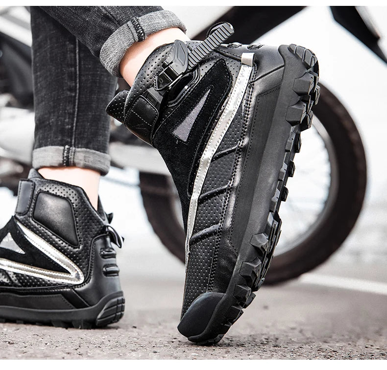 Hendersonshop Motorcycle boots Casual men's motorcycle shoes Motorcycle riding shoes Leather