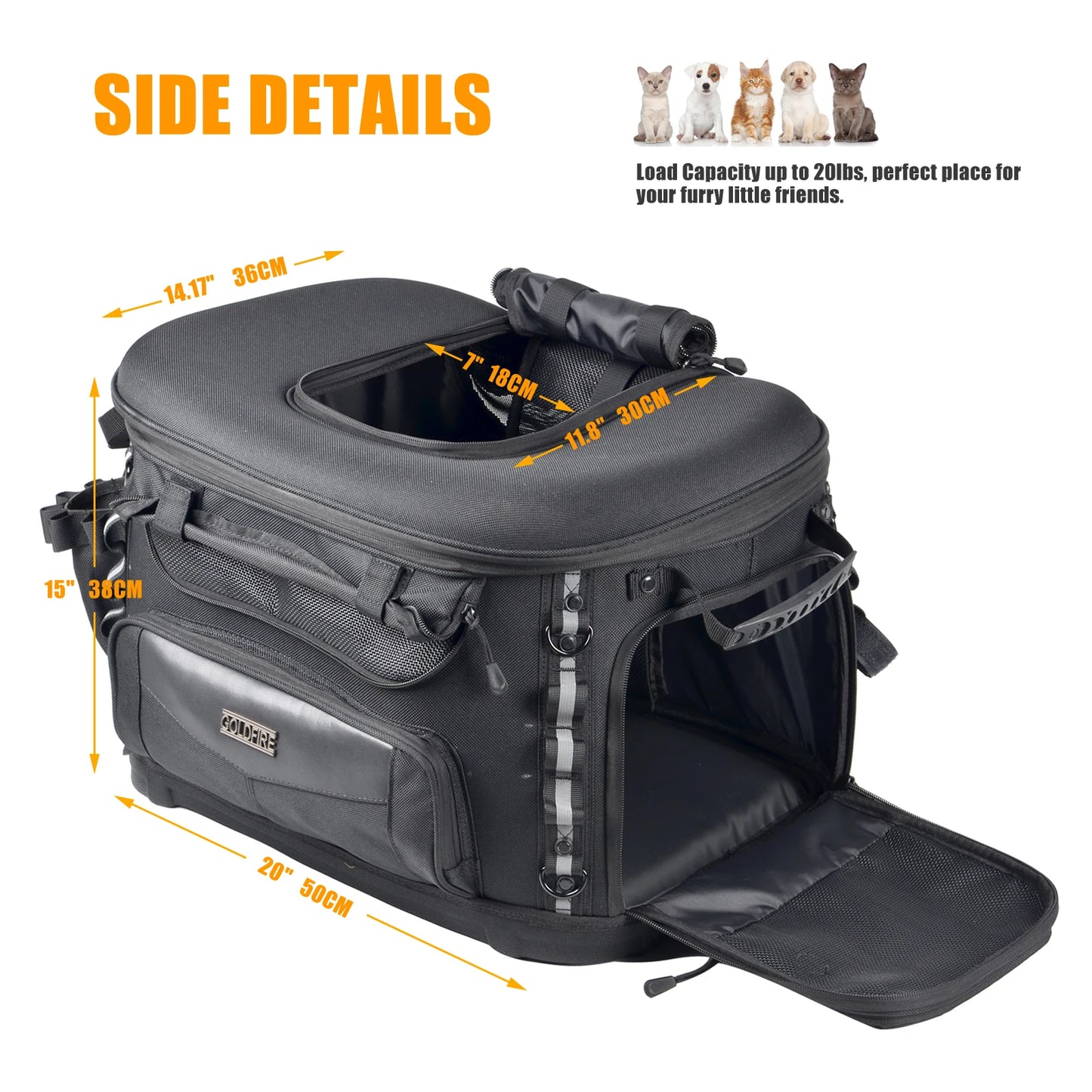 Motorcycle WaterproofLuggage 44L Pet Dog Cat Bag Touring Rear Bags Fits Luggage Rack/Passenger Seat with Sissy Bar Straps