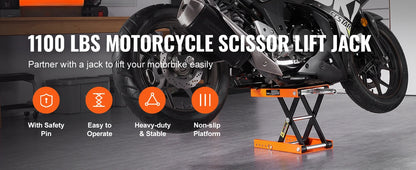 SucceBuy 1100 LBS Motorcycle Lift Motorcycle Scissor Lift Jack with Wide Deck & Safety Pin Steel Scissor Jack Fit for Motorcycle