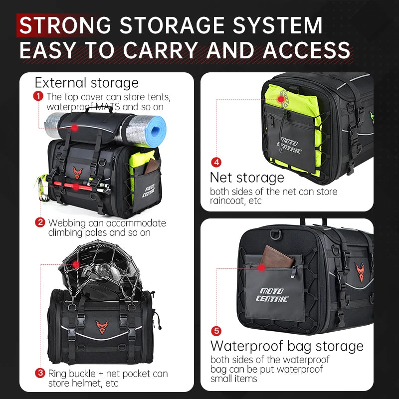 Motorcycle Waterproof Motorcycle Rear Seat Bag 35-50L Helmet Bag High Capacity Motor Tail SaddleBag Rider Backpack