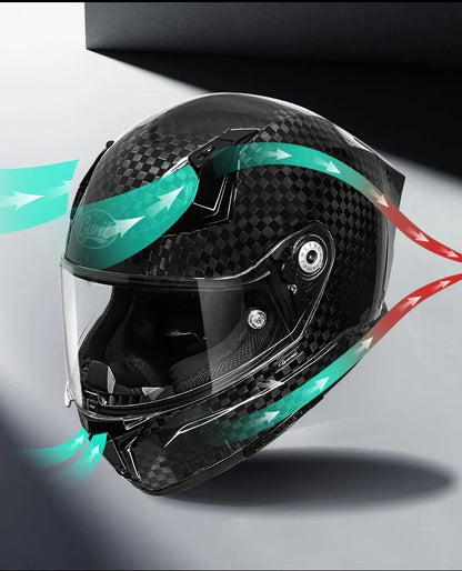 Full Face Motorcycle Helmet, Carbon Fiber Tail Wing Multiple Gear Adjustment, Unisex Helmet DOT ECE Approved