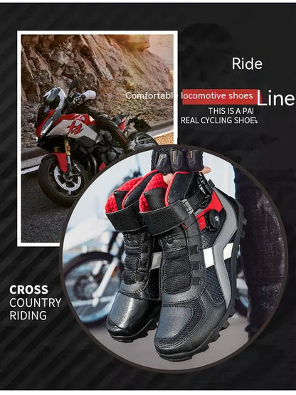 Hendersonshop Men Motorcycle boots Breathable Anti-fall Rider Road Racing BOA lacing
