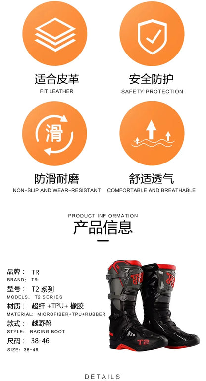 Men's Motorcycle Boots Waterproof Racing Boots Anti Fall Women Motocross Equipment Wear-resistant Rally Shoes Safety Riding