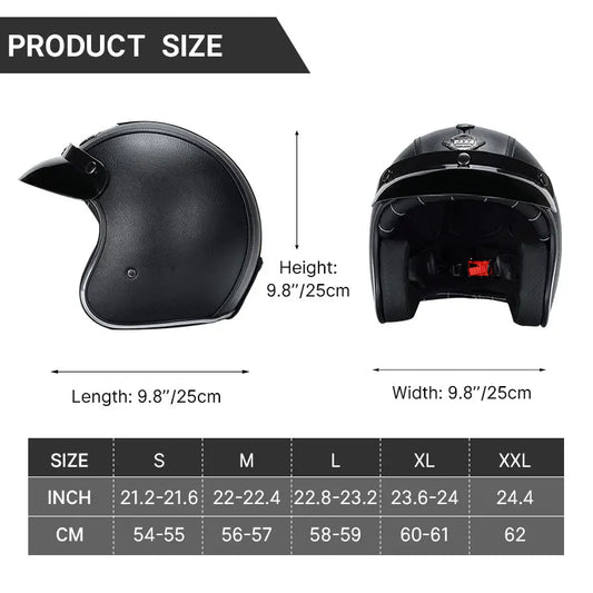 Black Leather Open Face Motorcycle Helmet With Halley Glass Scooter