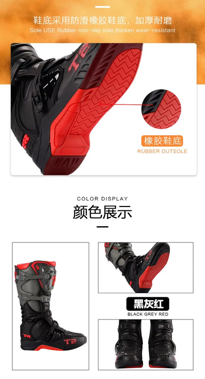 Men's Motorcycle Boots Waterproof Racing Boots Anti Fall Women Motocross Equipment Wear-resistant Rally Shoes Safety Riding