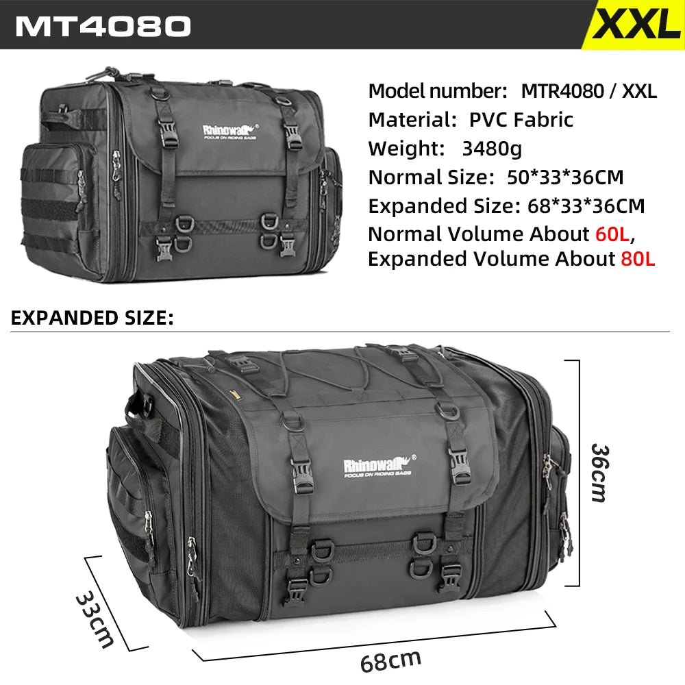 Rhinowalk Travel Luggage Bag - additional angle showing motorcycle luggage bag features and details