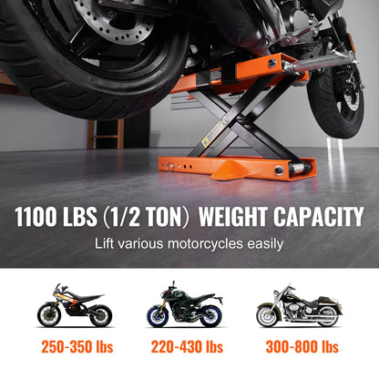 SucceBuy Motorcycle Lift 1100 LBS Motorcycle Scissor Lift Jack with Safety Pin Steel Motorcycle Jack Hoist Stand for Motorbike