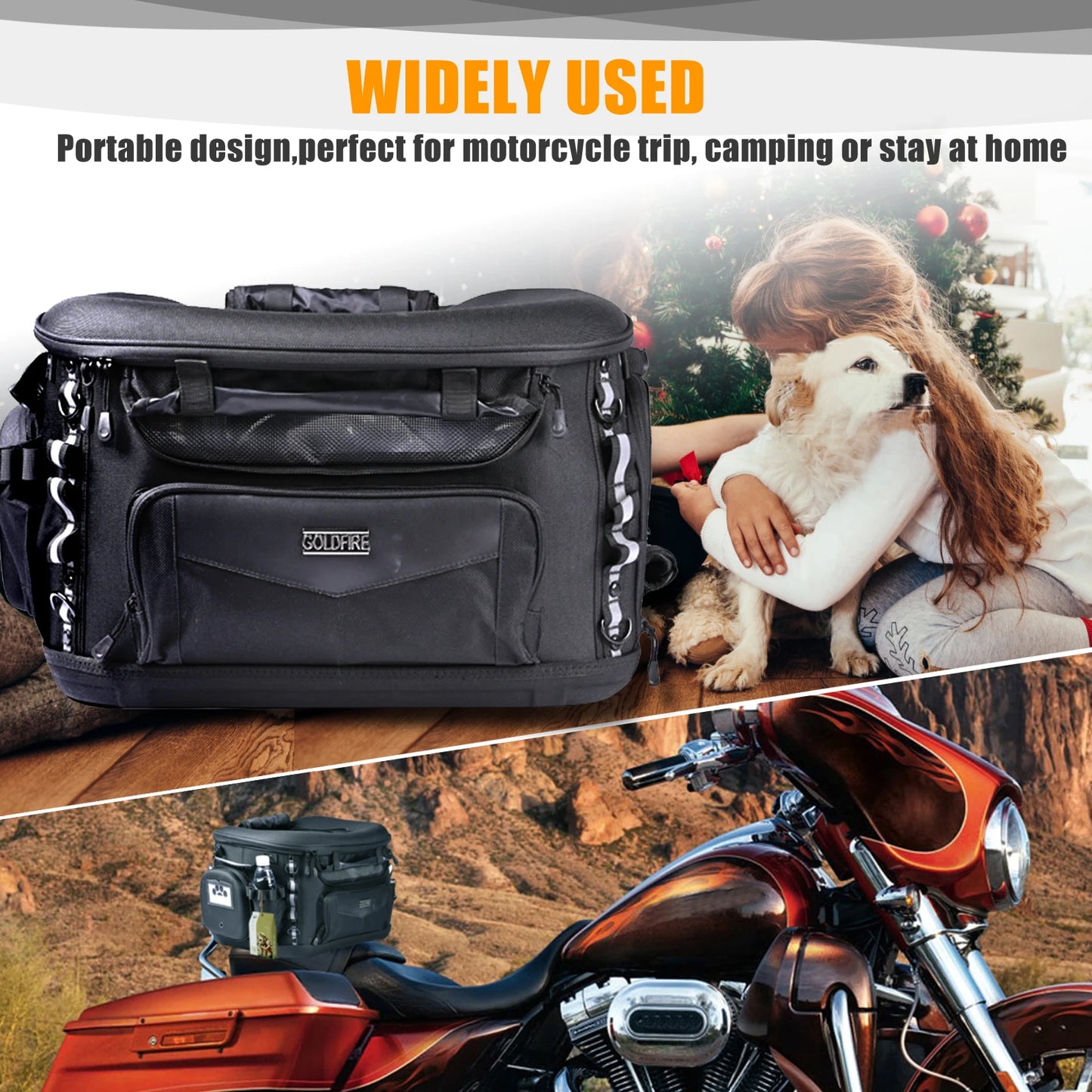 Motorcycle WaterproofLuggage 44L Pet Dog Cat Bag Touring Rear Bags Fits Luggage Rack/Passenger Seat with Sissy Bar Straps