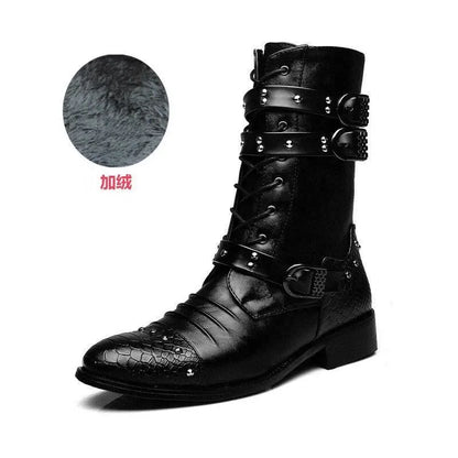 Winter new men's warm PU boots men's high top military boots rivet motorcycle boots motocross shoes