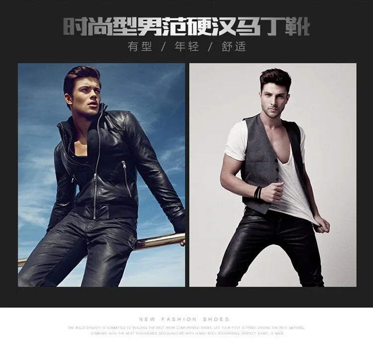 Winter new men's warm PU boots men's high top military boots rivet motorcycle boots motocross shoes