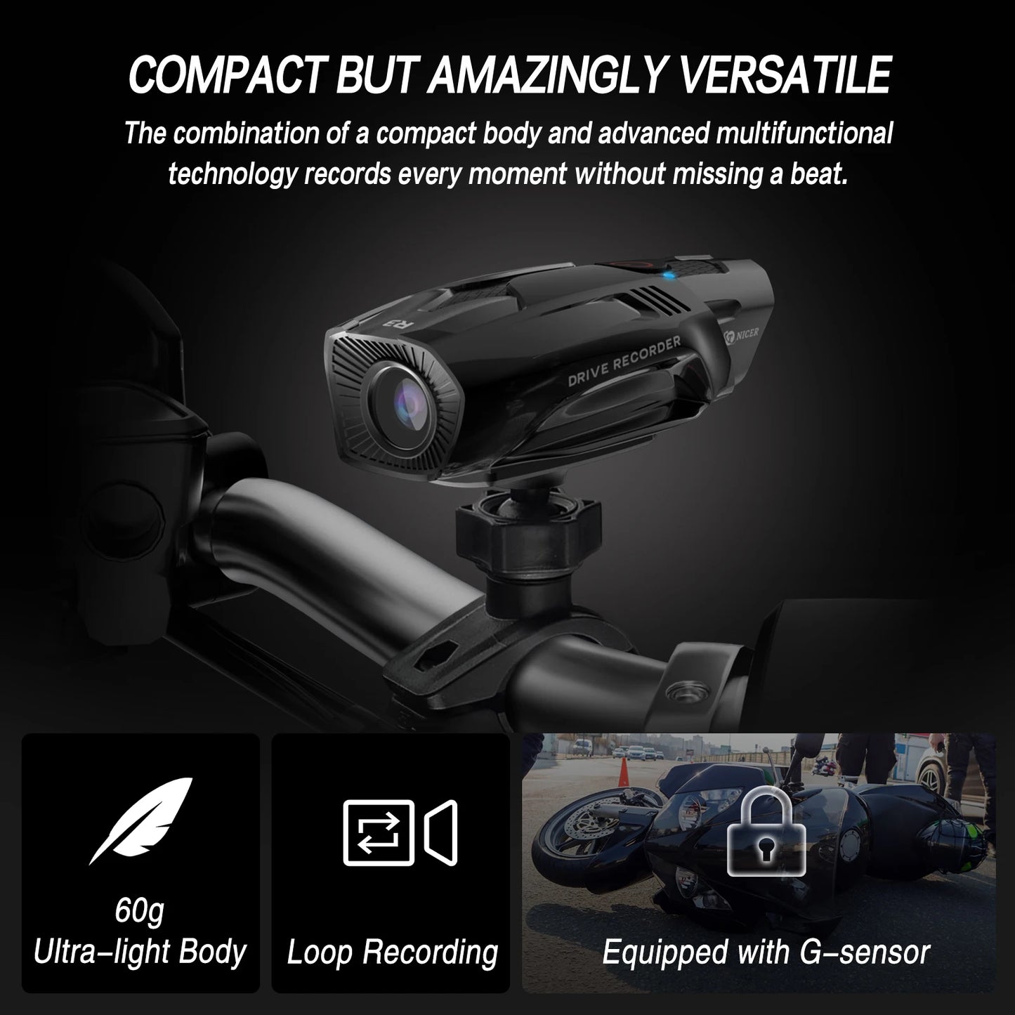 TNICER R3 Action Camera 1080P WiFi, Motorcycle Bike Bicycle Helmet Camcorder