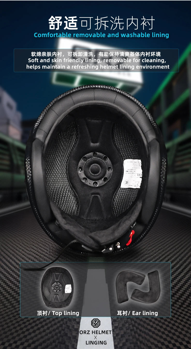 ORZ latest carbon fiber retro helmet motorcycle helmet 3/4 open face capacete vintage men and women four seasons half helmet