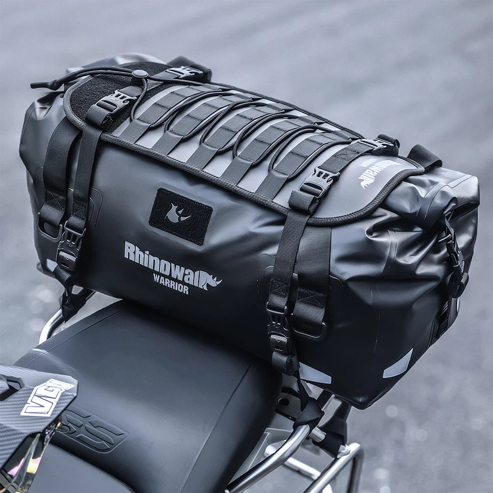 Rhinowalk Motorcycle Back Seat Bag Waterproof 20L/40L/65L Motorbike Saddlebag Travel Luggage MOLLE Expansion Panel Riding Pack