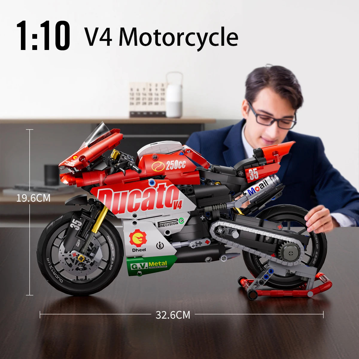Hendersonshop Technical V4 Motorcycle Building Blocks Set Famous Super Motorbike Model