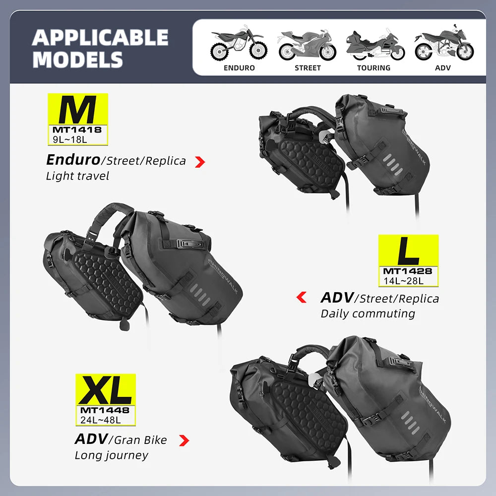 Rhinowalk Motorcycle Bag 100%Waterproof 18L/28L/48L Large Capacity 2 Pcs Univ... | Henderson Shop