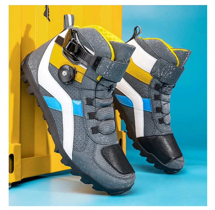 Hendersonshop Men Motorcycle boots Breathable Anti-fall Rider Road Racing BOA lacing