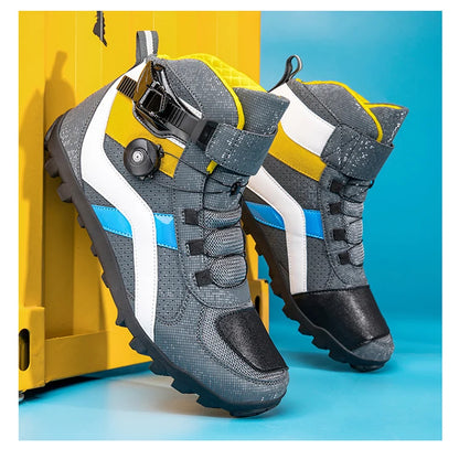 Hendersonshop Men Motorcycle boots Breathable Anti-fall Rider Road Racing BOA lacing