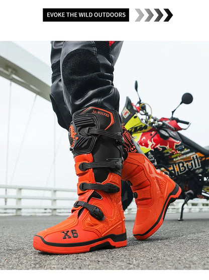 Motorcycle Boot Men Women Riding Mid-Calf Ankle Protective Shoes Moto Motorbike Equipment Racing Long Motorcycle Boots Men