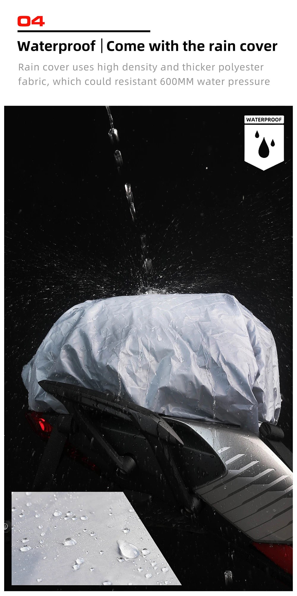 Rhinowalk Hard Shell Pannier - material detail showing motorcycle pannier bag features and details