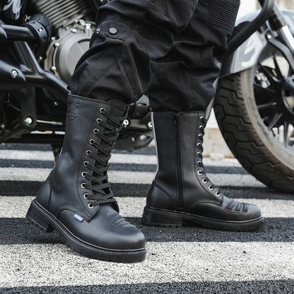 Winter Motorcycle Shoes Men Cruiser Boots Motocross Boots Motorbike Tall Boots Portland Shoes for Worker Adventure Black Leather