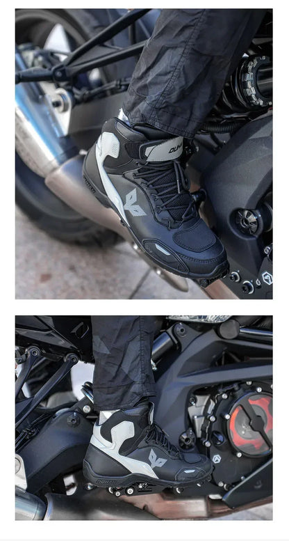 DUHAN Male Boots for Motorcycle Waterproof Anti Slip Fall Prevention Mid Top Men Leather Riding Shoes Autumn Winter Cycling Shoe