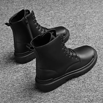 Black Men's Casual Leather Boots Fashion Winter Men Work Boot Mens