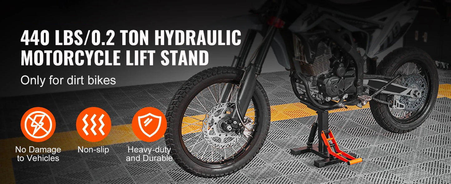 SucceBuy Motorcycle Jack Lift Stand 440lb Dirt Bike Lift Stand Hydraulic Lift Operation Adjustable Height Hoist Table for Repair