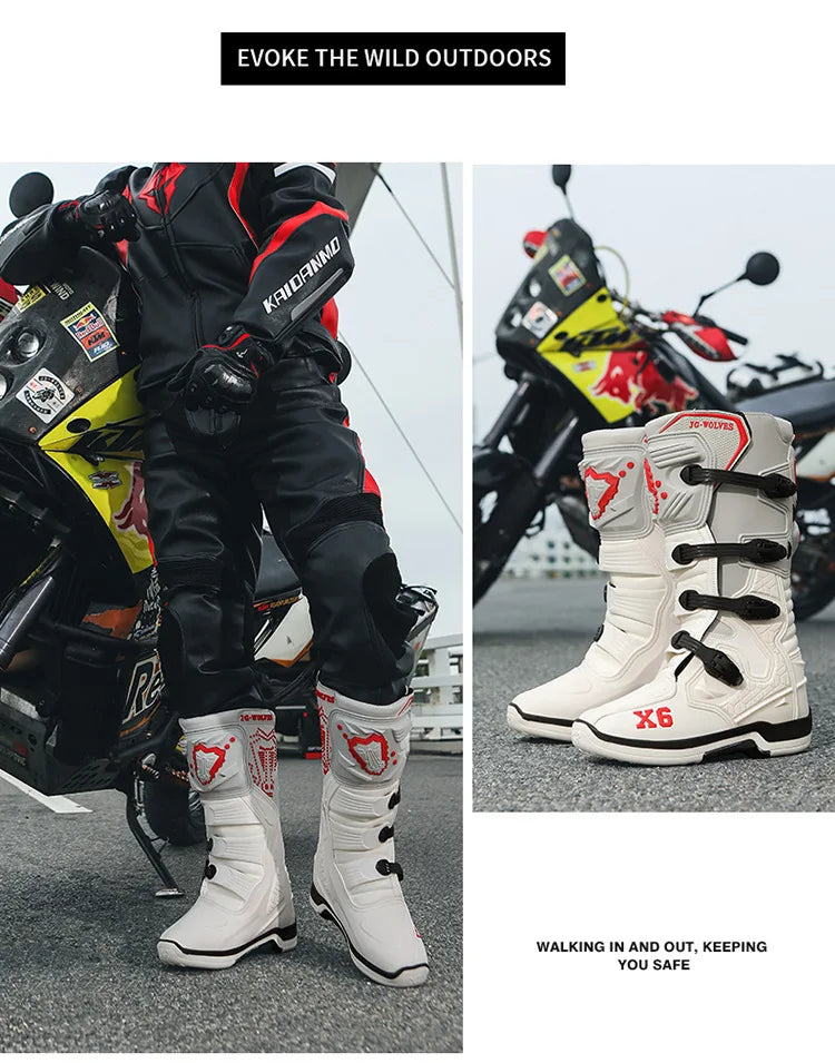 Motorcycle Boot Men Women Riding Mid-Calf Ankle Protective Shoes Moto Motorbike Equipment Racing Long Motorcycle Boots Men