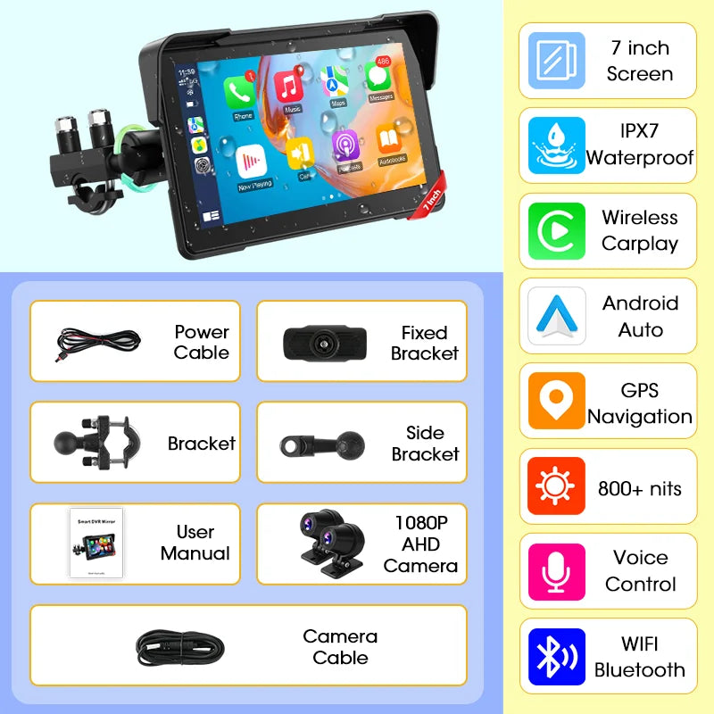 7" Motorcycle GPS Navigator | CarPlay & Android Auto - View 36 | Henderson Shop