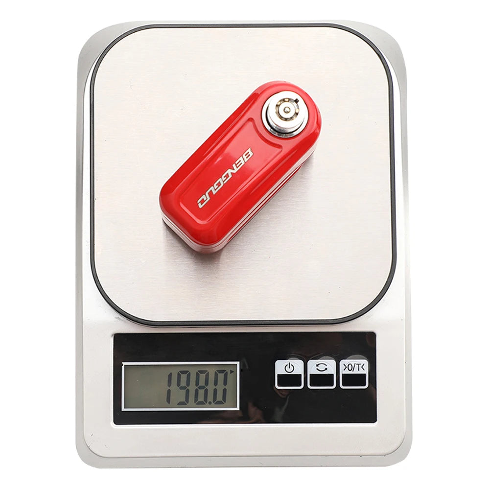 Motorcycle Alarm Disc Lock - front view showing motorcycle disc lock features and details