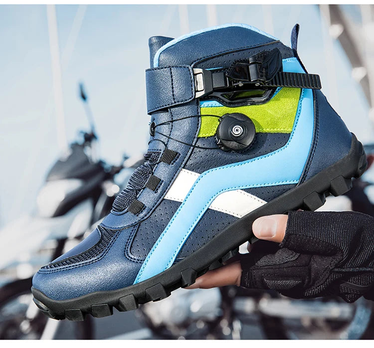 Hendersonshop Men Motorcycle boots Breathable Anti-fall Rider Road Racing BOA lacing
