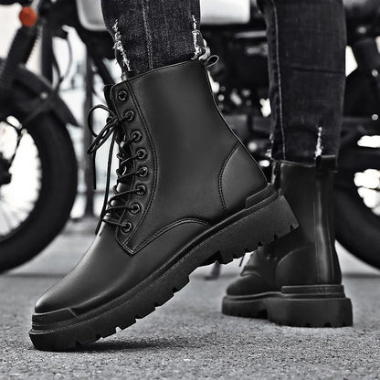 Black Men's Casual Leather Boots Fashion Winter Men Work Boot Mens