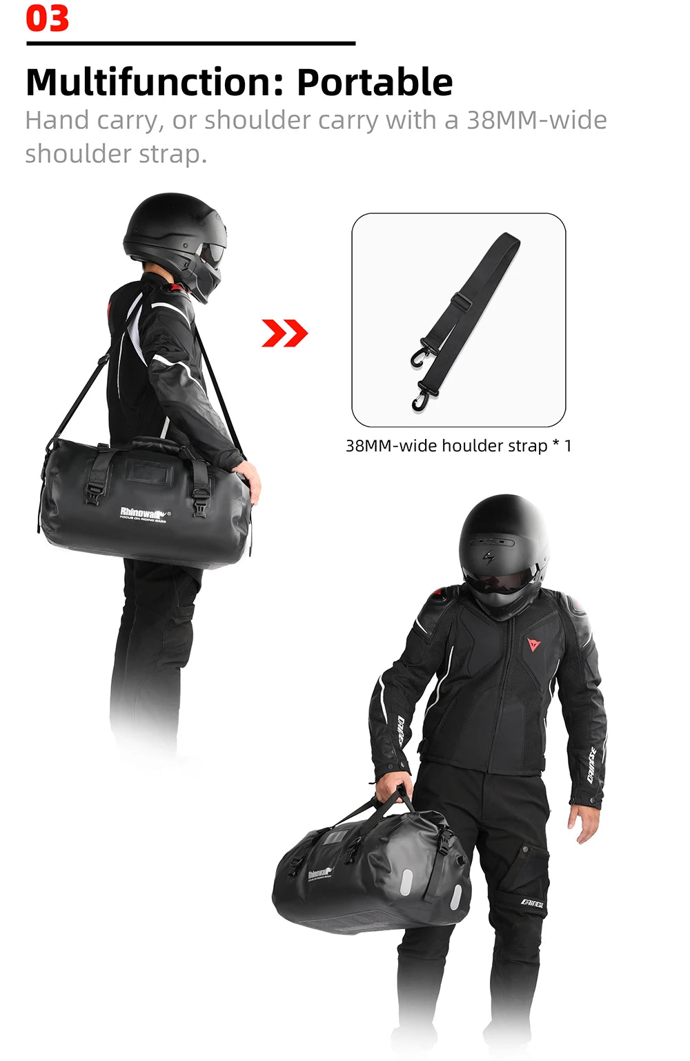Rhinowalk Tail Bag 45L - additional view showing motorcycle tail bag features and details