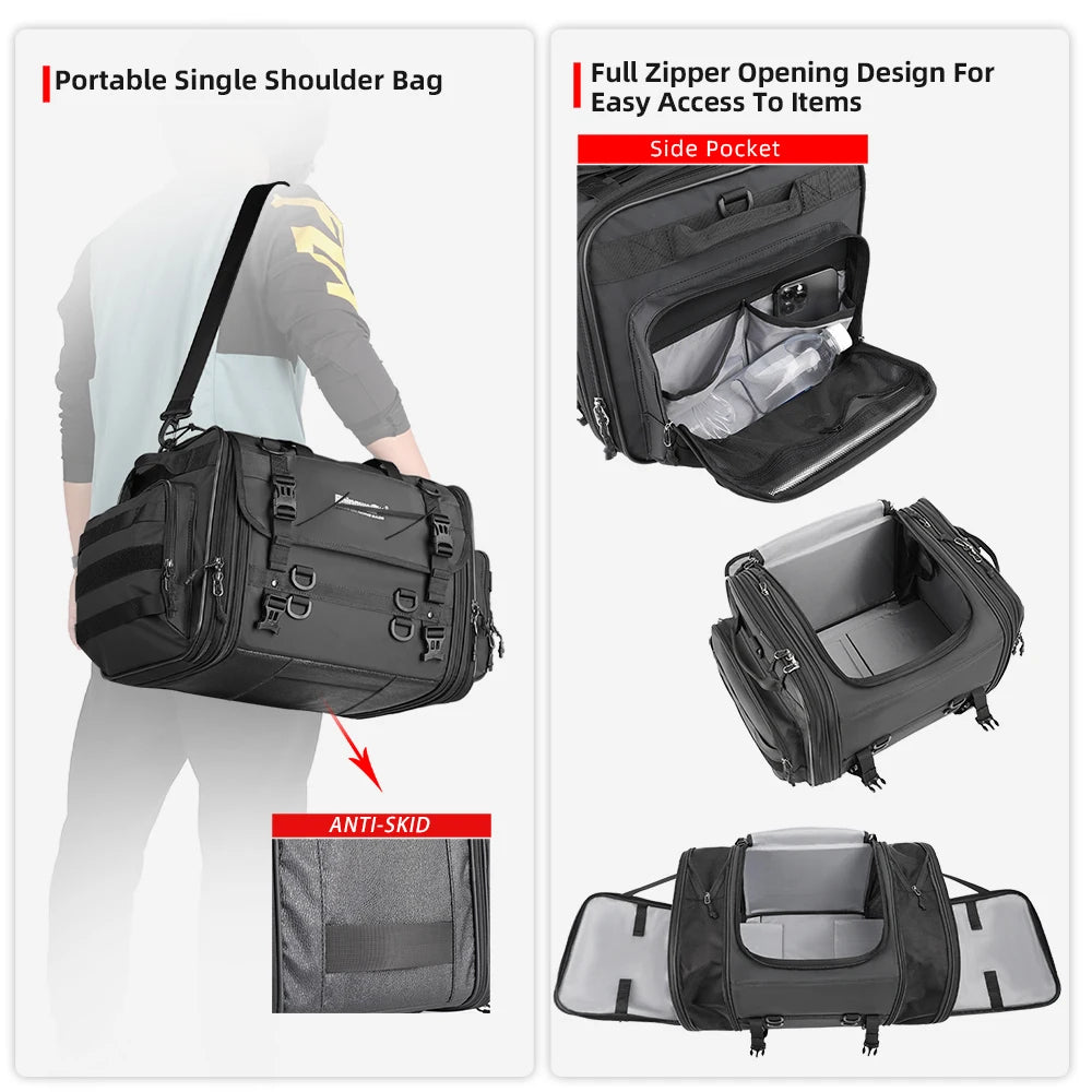Rhinowalk Travel Luggage Bag - feature detail showing motorcycle luggage bag features and details