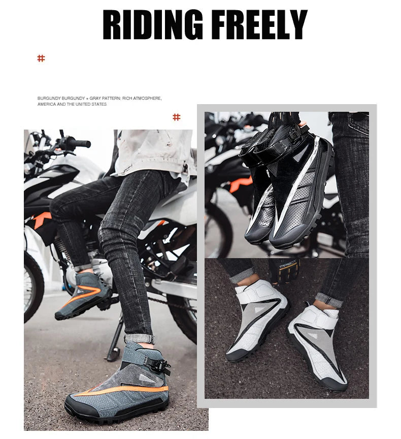 Hendersonshop Motorcycle boots Casual men's motorcycle shoes Motorcycle riding shoes Leather