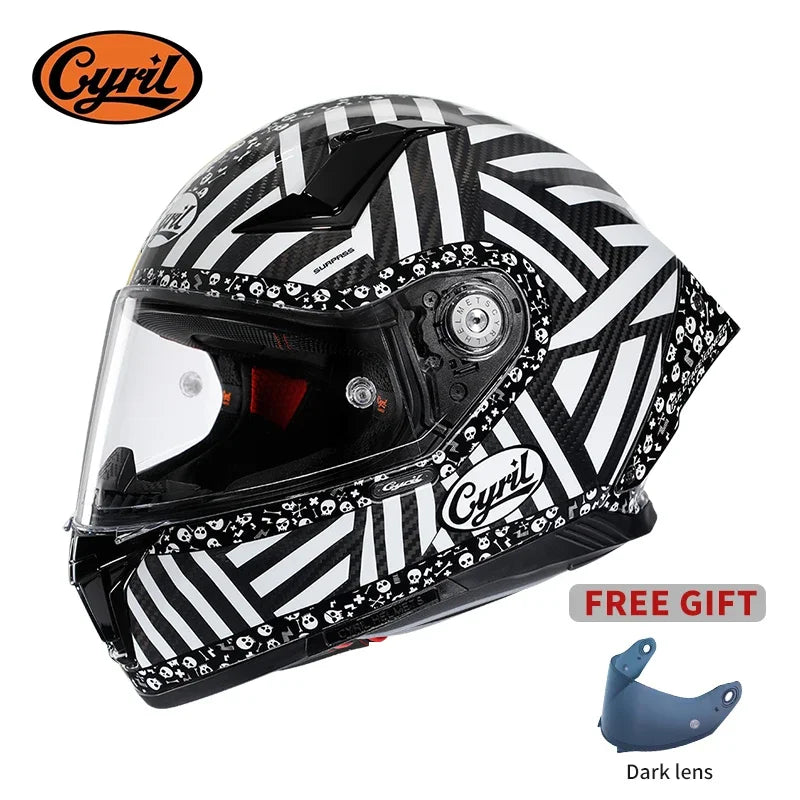 Full Face Motorcycle Helmet, Carbon Fiber Tail Wing Multiple Gear Adjustment, Unisex Helmet DOT ECE Approved