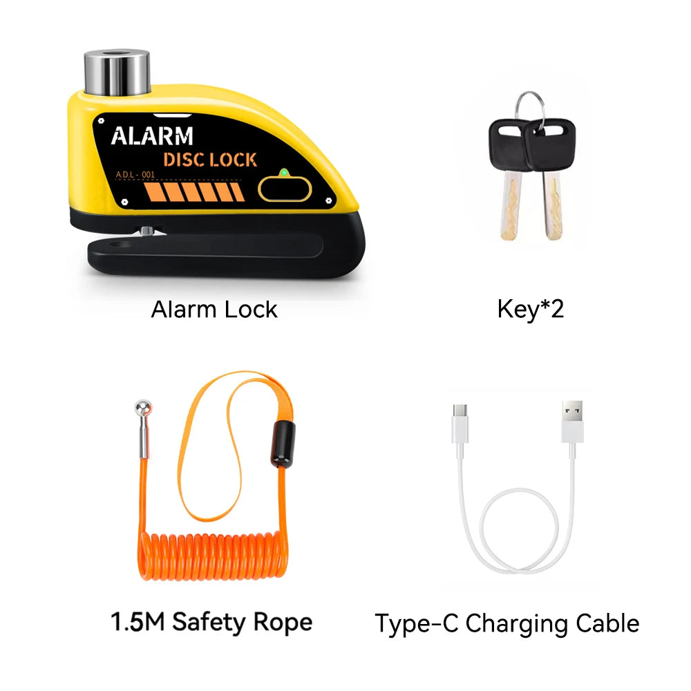Motorcycle Alarm Lock 110dB - additional view showing motorcycle disc lock features and details
