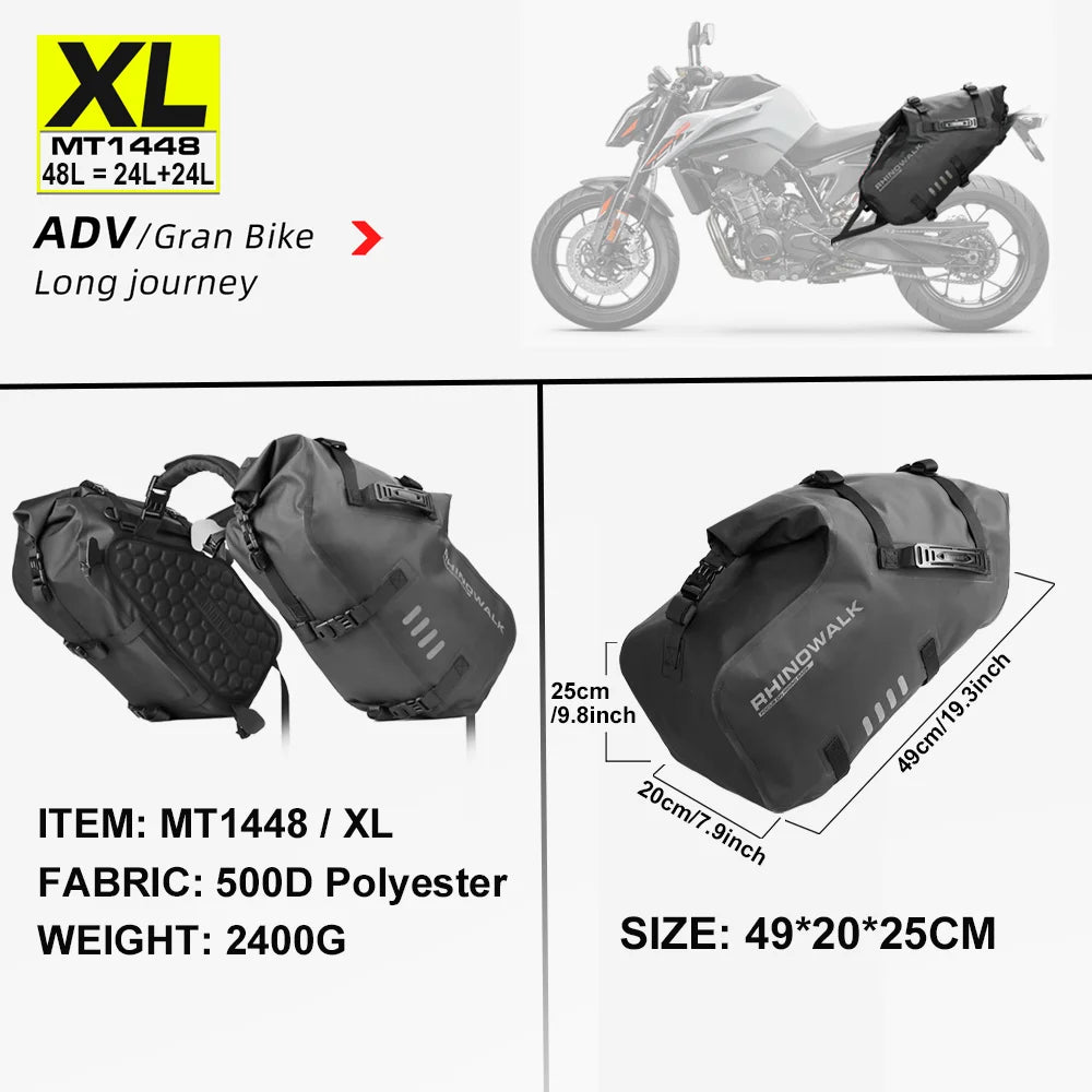 Rhinowalk Motorcycle Bag 100%Waterproof 18L/28L/48L Large Capacity 2 Pcs Univ... | Henderson Shop